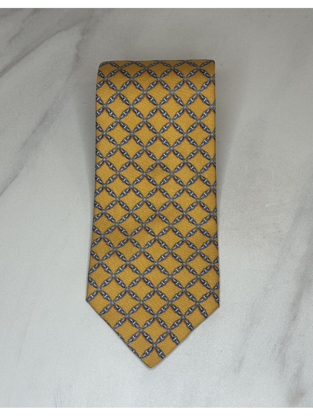 Brooks Brothers 100% silk tie yellow blue chainlink classic preppy old money